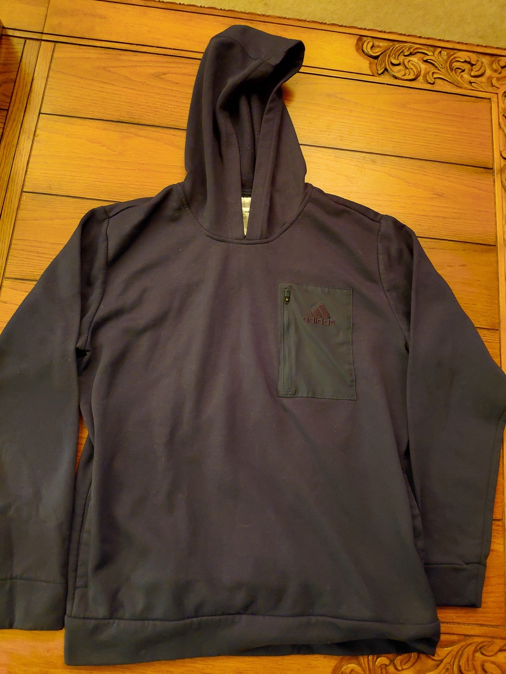 adidas Men's Dark Navy Pullover Hoodie with Chest Zip Pocket